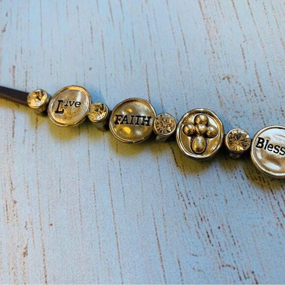 Gold Brown Leather Affirmation Charm Wrap Bracelet - Picture 2 of 3